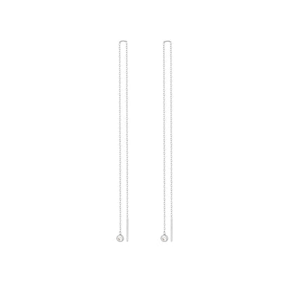 Hanging Diamond Earring Long Chain in 18k White Gold