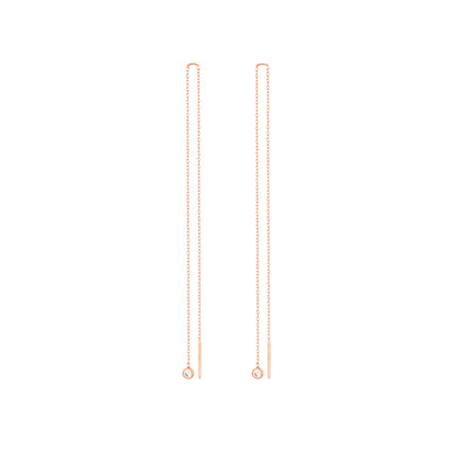 Hanging Diamond Earring Long Chain in 18k Rose Gold