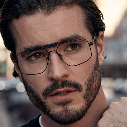 on model - male diff eyewear x star wars darth vader rx glasses with a matte black frame and prescription lenses