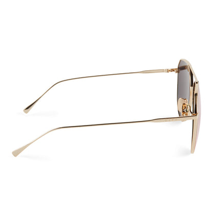 diff eyewear dash aviator sunglasses with a gold metal frame and peach mirror lenses side view