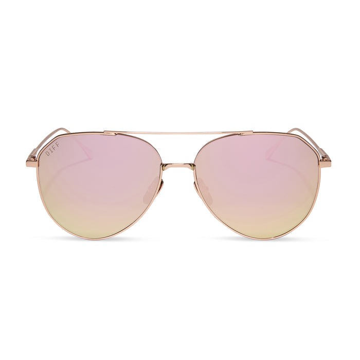 diff eyewear dash rose gold cherry blossom mirror polarized sunglasses front view
