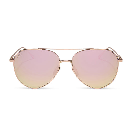 diff eyewear dash rose gold cherry blossom mirror polarized sunglasses front view