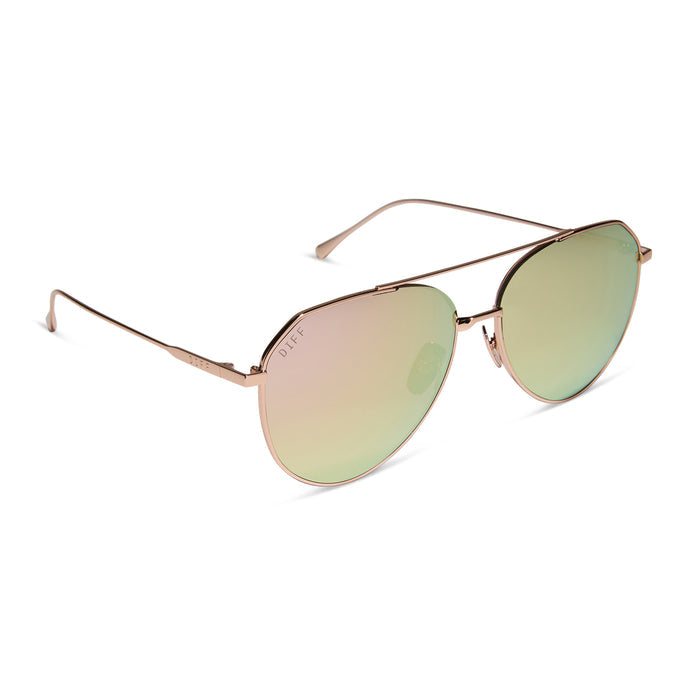 diff eyewear dash rose gold cherry blossom mirror polarized sunglasses angled view
