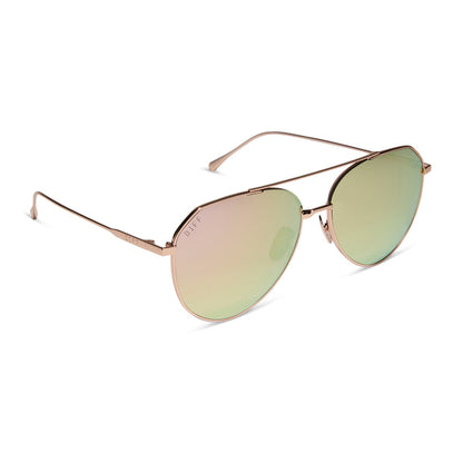 diff eyewear dash rose gold cherry blossom mirror polarized sunglasses angled view