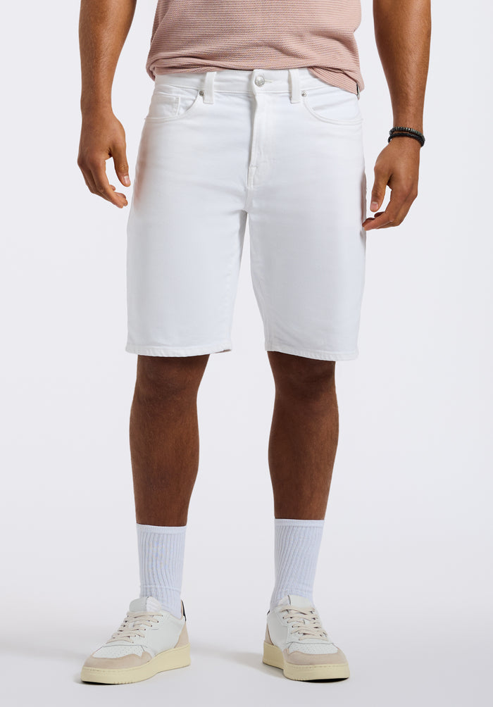 Buffalo Men Shorts White Denim Denim Shorts Stretch Relaxed Straight Fit Zip Fly