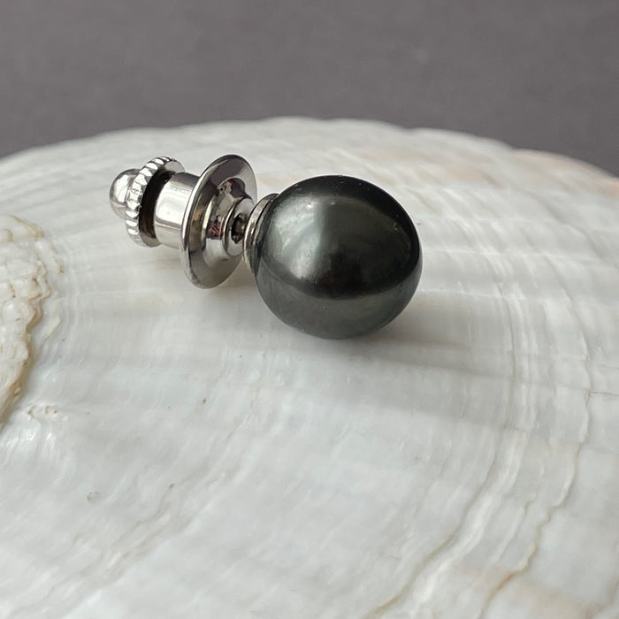deep black Tahitian pearl tie tack / brooch