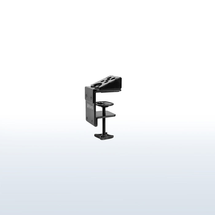 Space-saving desk clamp to mount Samsung monitor while maintaining height adjustment and articulation capabilities.