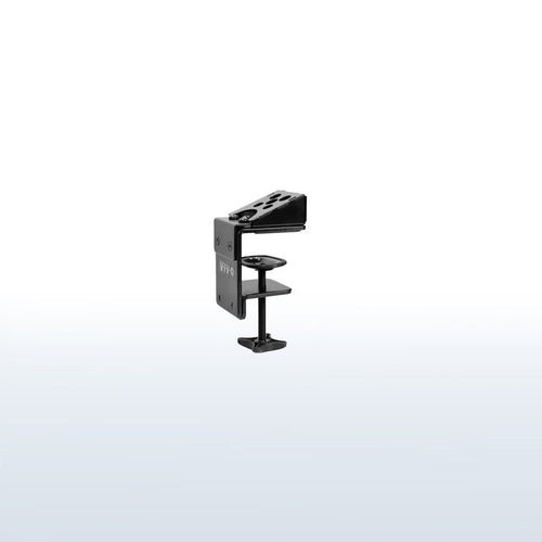 Space-saving desk clamp to mount Samsung monitor while maintaining height adjustment and articulation capabilities.