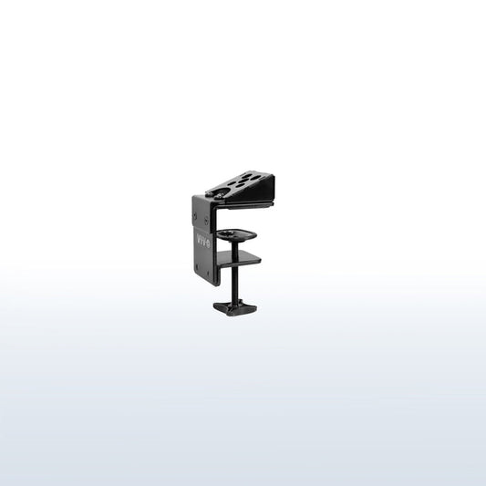 Space-saving desk clamp to mount Samsung monitor while maintaining height adjustment and articulation capabilities.
