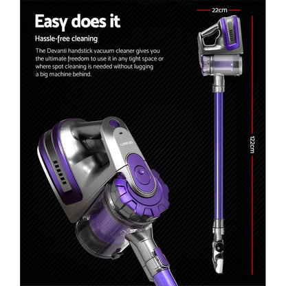 Devanti 150 Cordless Handheld Stick Vacuum Cleaner 2 Speed   Purple And Grey -Home Living Store - -