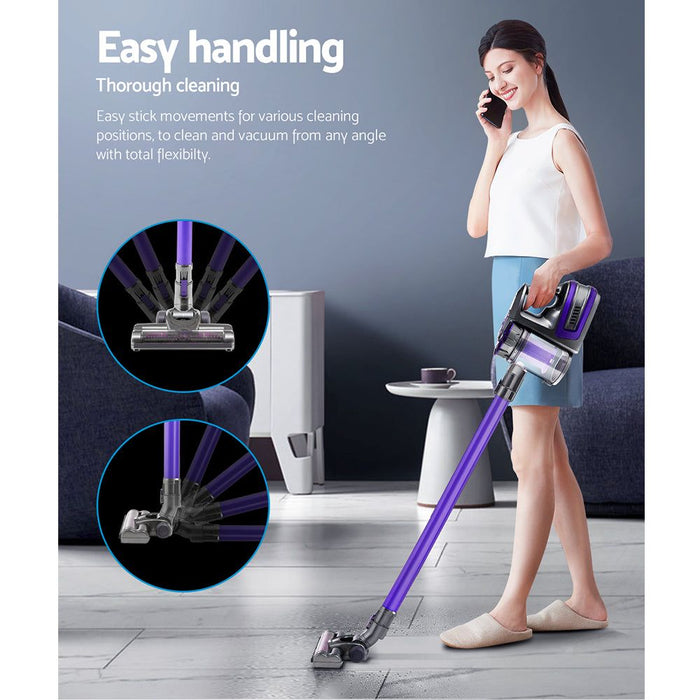 Devanti 150 Cordless Handheld Stick Vacuum Cleaner 2 Speed   Purple And Grey -Home Living Store - -