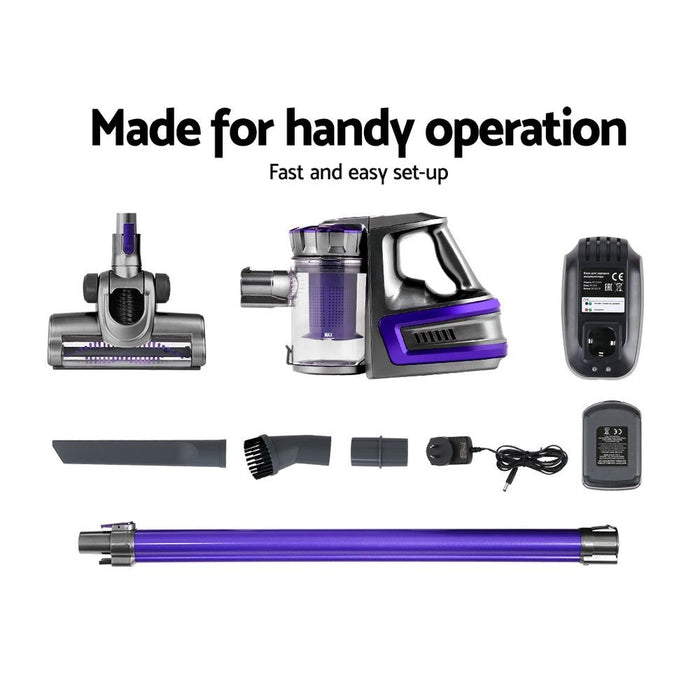 Devanti 150 Cordless Handheld Stick Vacuum Cleaner 2 Speed   Purple And Grey -Home Living Store - -