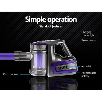 Devanti 150 Cordless Handheld Stick Vacuum Cleaner 2 Speed   Purple And Grey -Home Living Store - -