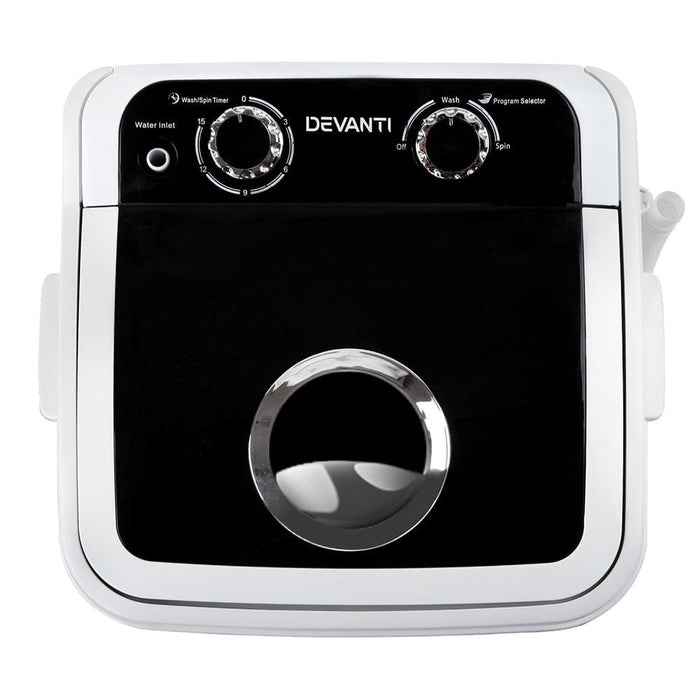 Devanti 4.6KG Mini Portable Washing Machine - Black -Home Living Store - -