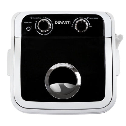 Devanti 4.6KG Mini Portable Washing Machine - Black -Home Living Store - -