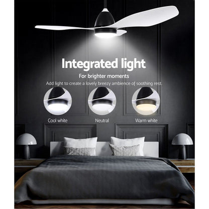 Devanti Ceiling Fan Light Remote Control Ceiling Fans White 48'' 3 Blades -Home Living Store - -