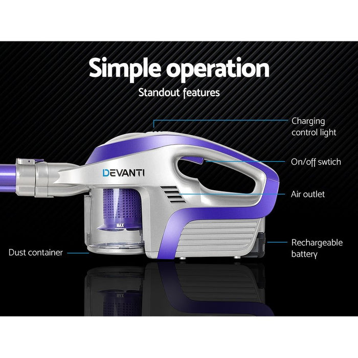 Devanti Cordless Stick Vacuum Cleaner - Purple & Grey -Home Living Store - -