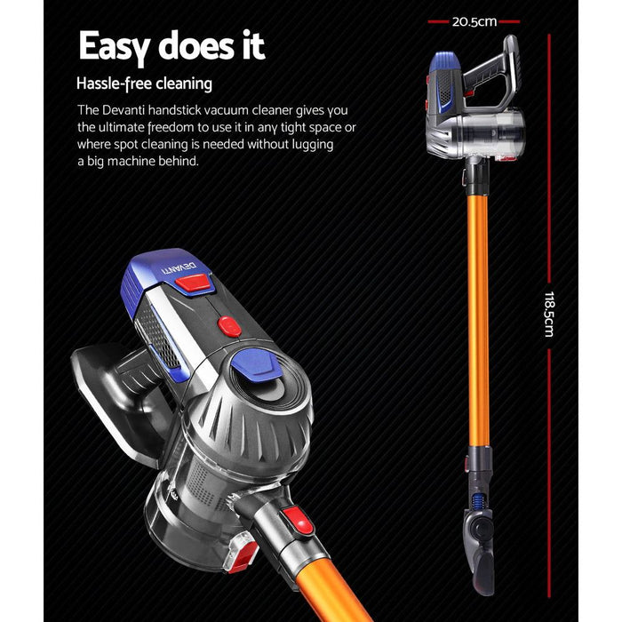 Devanti Handheld Vacuum Cleaner Cordless Stick Handstick Car Vac Bagless 2-Speed LED Headlight Gold -Home Living Store - -