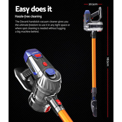 Devanti Handheld Vacuum Cleaner Cordless Stick Handstick Car Vac Bagless 2-Speed LED Headlight Gold -Home Living Store - -