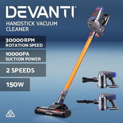 Devanti Handheld Vacuum Cleaner Cordless Stick Handstick Car Vac Bagless 2-Speed LED Headlight Gold -Home Living Store - -