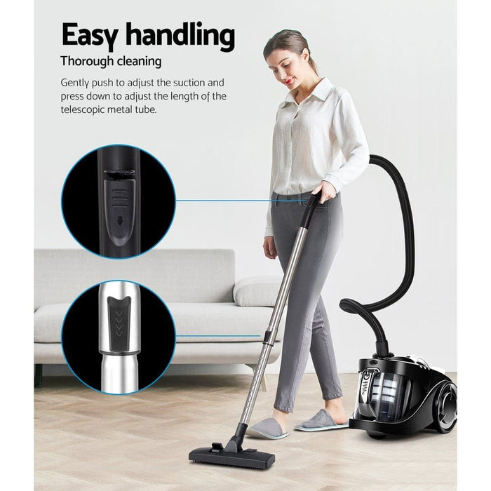 Devanti Vacuum Cleaner Bagless Cyclone Cyclonic Vac Home Office Car 2200W Black -Home Living Store - -