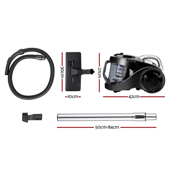 Devanti Vacuum Cleaner Bagless Cyclone Cyclonic Vac Home Office Car 2200W Black -Home Living Store - -