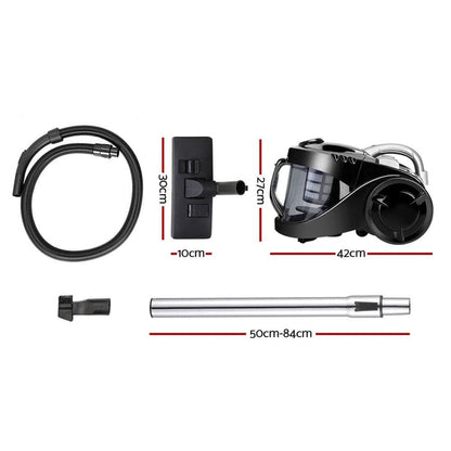 Devanti Vacuum Cleaner Bagless Cyclone Cyclonic Vac Home Office Car 2200W Black -Home Living Store - -