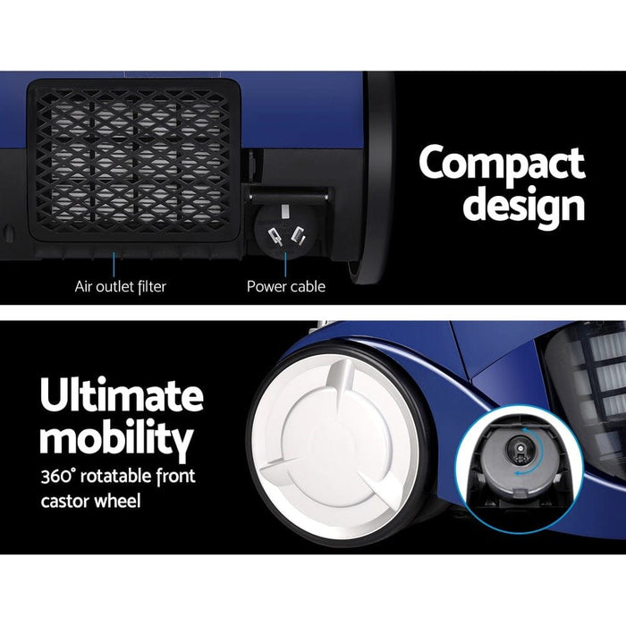 Devanti Vacuum Cleaner Bagless Cyclone Cyclonic Vac Home Office Car 2200W Blue -Home Living Store - -