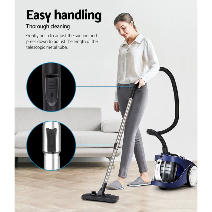 Devanti Vacuum Cleaner Bagless Cyclone Cyclonic Vac Home Office Car 2200W Blue -Home Living Store - -