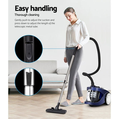Devanti Vacuum Cleaner Bagless Cyclone Cyclonic Vac Home Office Car 2200W Blue -Home Living Store - -