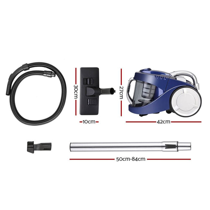 Devanti Vacuum Cleaner Bagless Cyclone Cyclonic Vac Home Office Car 2200W Blue -Home Living Store - -