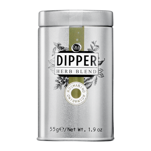 A tin container of Dipper Herb Blend, with the label showing 'Rosmarino' and indicating the weight of 55g/1.9oz.