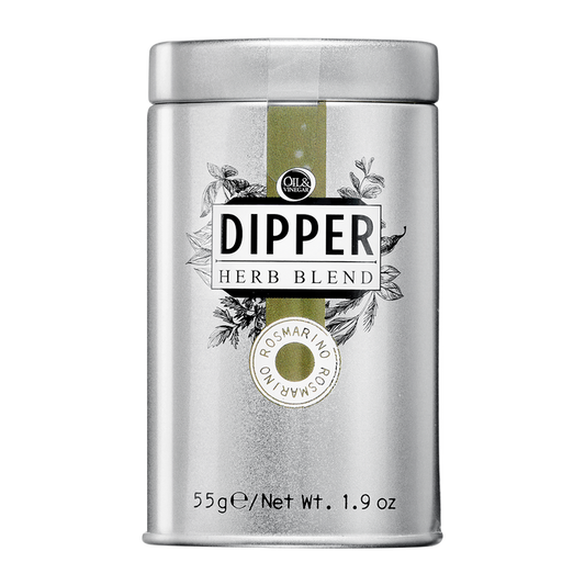 A tin container of Dipper Herb Blend, with the label showing 'Rosmarino' and indicating the weight of 55g/1.9oz.