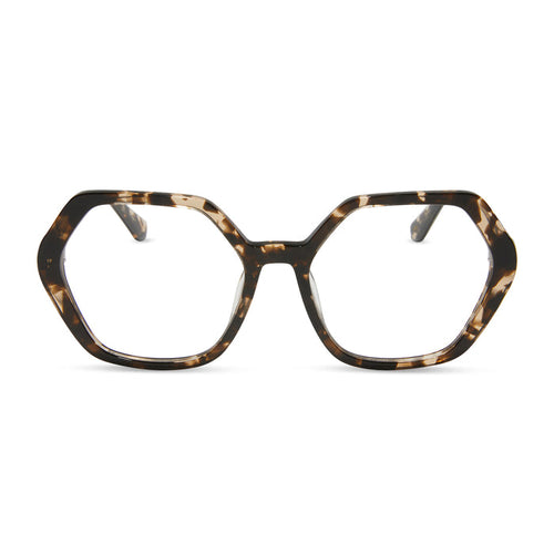 diff eyewear featuring the dixie hexagon prescription glasses with a espresso tortoise frame and prescription lenses front view