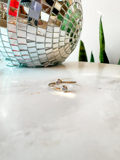 Double Diamond Adjustable Gold Ring