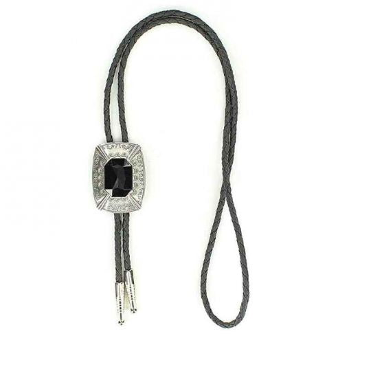 Double S Silver Black Stone Rectangle Bolo Tie