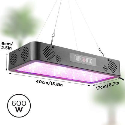 Duronic Hanging Grow Light featuring dimensions of 40cm by 17cm and a slim 6cm profile.