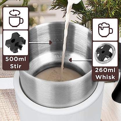 Duronic MF500 WE milk frother with 2 whisks 500ml and 260ml for milk lattes, coffee, cappuccino, hot chocolate