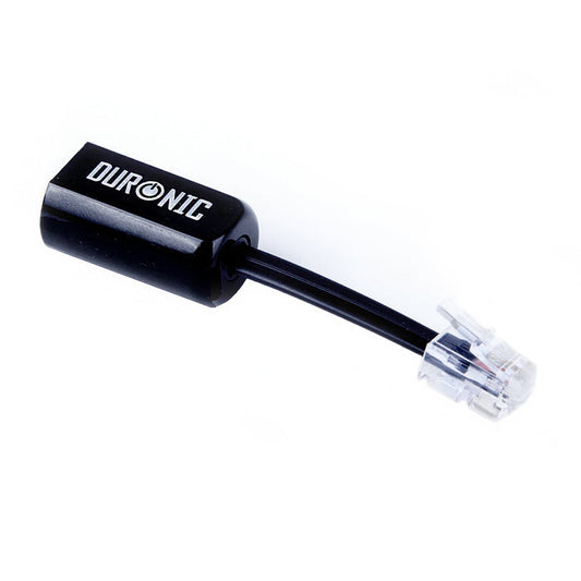 Duronic Phone Line Detangler  with clear connector plug for landline and modem connections.