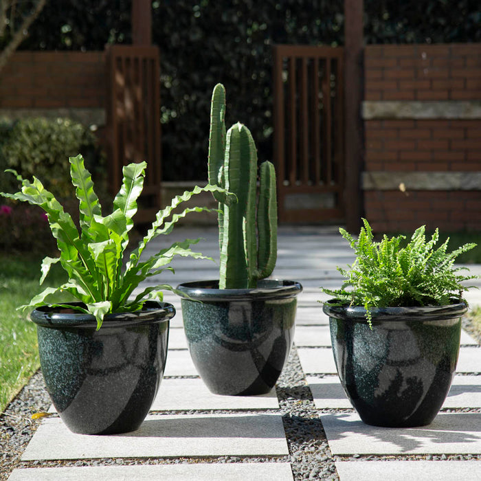 Eco-friendly Large Faux Ceramic Round Plastic Pot Planters, Set of 3