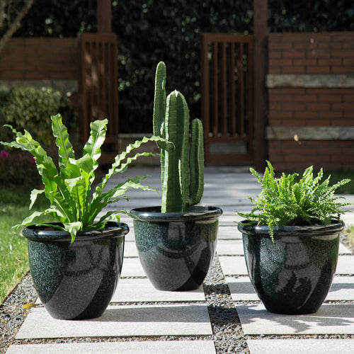 Eco-friendly Large Faux Ceramic Round Plastic Pot Planters, Set of 3
