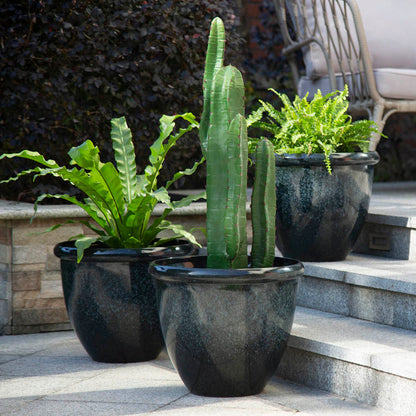 Eco-friendly Large Faux Ceramic Round Plastic Pot Planters, Set of 3