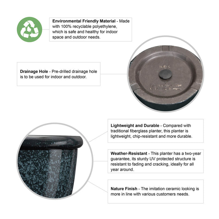 Eco-friendly Large Faux Ceramic Round Plastic Pot Planters, Set of 3