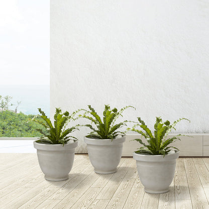Eco-friendly Large Faux Ceramic Round Polyresin Pot Planters, Set of 3