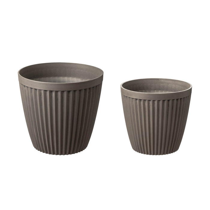 Eco-friendly Large Faux Concrete Round Plastic Fluted Pot Planters, Set of 2