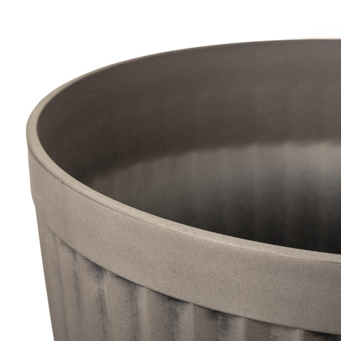 Eco-friendly Large Faux Concrete Round Plastic Fluted Pot Planters, Set of 2