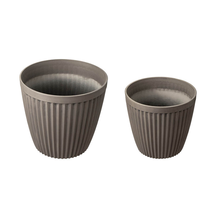 Eco-friendly Large Faux Concrete Round Plastic Fluted Pot Planters, Set of 2