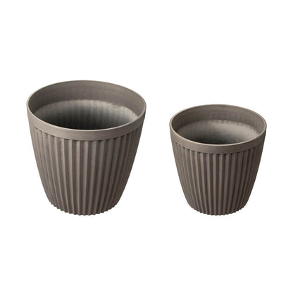 Eco-friendly Large Faux Concrete Round Plastic Fluted Pot Planters, Set of 2