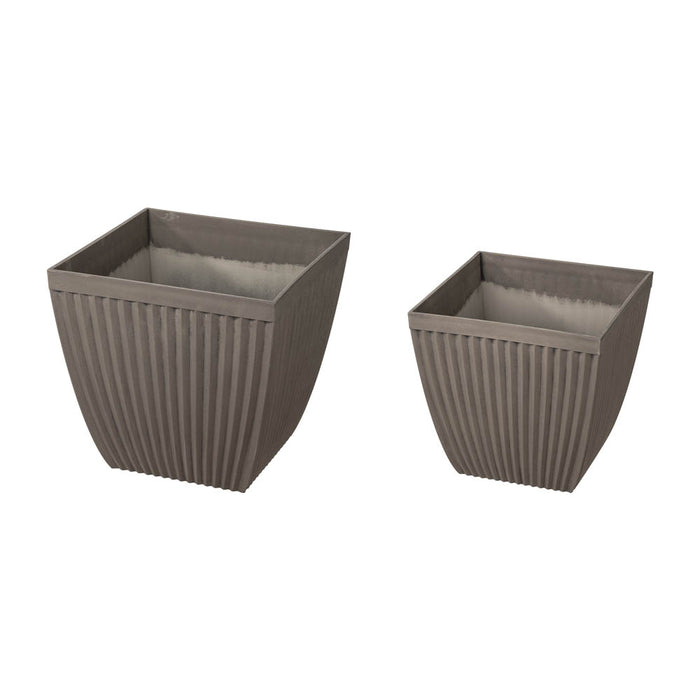 Eco-friendly Large Faux Concrete Square Plastic Fluted Pot Planters, Set of 2
