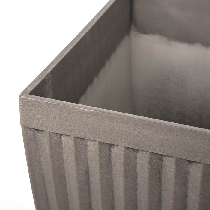 Eco-friendly Large Faux Concrete Square Plastic Fluted Pot Planters, Set of 2